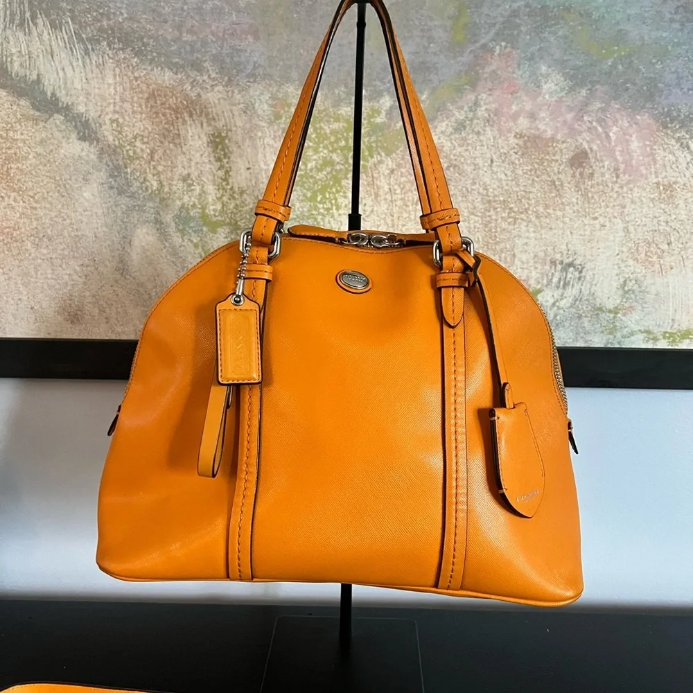 Coach Peyton Pumpkin Spice Orange Leather Domed Satchel